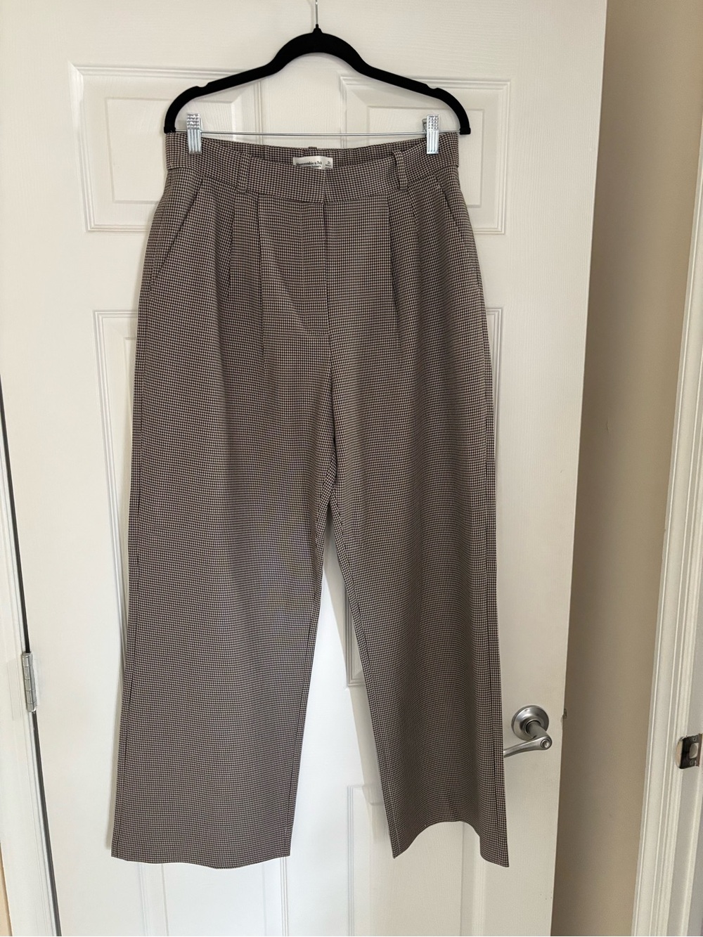 Abercrombie & Fitch Brown Houndstooth Wide-Leg Trousers